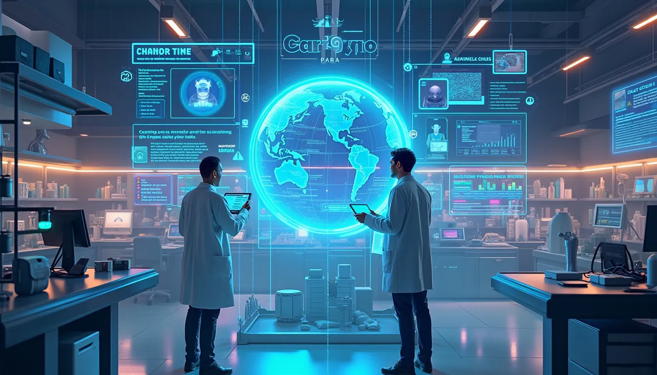 Create an image depicting a futuristic, sleek high-tech laboratory where scientists and engineers interact with a large holographic display that showcases various capabilities of an AI system named Chat OpenAI. The environment should be clean and modern, with glowing interfaces, complex charts, and data streams. One section of the display should depict real-time chatbot conversations, another showcasing AI-generated content, and a third highlighting machine learning algorithms at work. The scene should convey the power and versatility of AI technology.